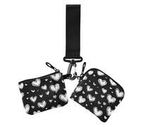 Portamonete doppio nero e bianco per San Valentino romantico con porta carte di credito portafoglio minimalista con cerniera portamonete con cinturino da polso per uso quotidiano 2 pezzi, Bianco e