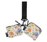 Portamonete doppio porta carte di credito con fiori di rosa colorati, portamonete alla moda, con cinturino da polso, per donne, 2 pezzi Recto Verso
