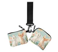 Portamonete doppio porta carte di credito con gatto bianco e fiori, farfalla con cerniera, portamonete per uso quotidiano, 2 pezzi, Cartone animato carino gatto bianco fiori farfalla, 1 size, Casual