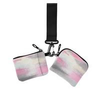 Portamonete doppio porta carte di credito con inchiostro rosa, bianco e grigio, sottile e piatto, con tasca con cerniera, per uso quotidiano, confezione da 2, rosa bianco grigio Ink Art Pittura, 1