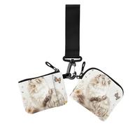 Portamonete doppio porta carte di credito minimalista da donna con tasca con cerniera e tasca con cerniera per donna, 2 pezzi, Cartone animato carino gatto bianco fiori farfalla, 1 size, Casual