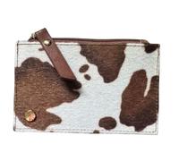 Portamonete e carte di credito con stampa mucca, mini portafoglio in ecopelle con scomparto con cerniera, scomparti per carte di credito e tasca a bustina - 13,5 × 9 × 1 cm, Marrone, 13.5 x 9