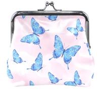 Portamonete e pochette da donna con ali di farfalle blu e rosa, portamonete con fibbia Kiss Lock per monete, 4,53" x 4,13"