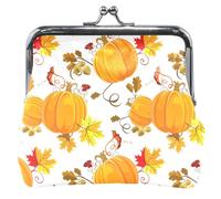 Portamonete e sacchetti in pelle con chiusura a bacio, per ragazze, misura unica, colore: arancione e giallo, Zucca giallo-arancio autunnale, Taglia unica, Classico