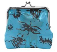 Portamonete e sacchetti personalizzati in pelle blu con coleotteri carini con chiusura a bacio piccolo portamonete per monete, coleotteri blu freddo, classico, Cool Beetles Blu, Classico