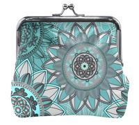 Portamonete e sacchetti personalizzati in pelle mandala Dream Teal con fibbia carina con blocco bacio per ragazze, Mandala Dream Teal, OneSize