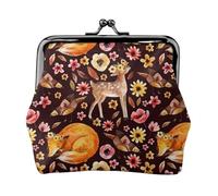 Portamonete floreale con creature del bosco, portamonete con chiusura a bacio, piccolo portamonete da donna in pelle PU