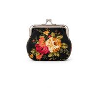 Portamonete floreale e piccolo sacchetto per accessori per cambiamento, rossetto, chiavi, stile decorativo ispirato alla rosa e conservazione pronta da regalare, nero, One Size, Rosa floreale