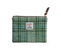 Portamonete Harris Tweed fatto a mano per rossetti, vintage, con porta carte di credito e documenti d'identità, con cerniera YKK, per donne e uomini, Verde menta, Medium, Plaid artistico