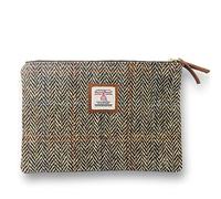 Portamonete Harris Tweed fatto a mano per rossetti, vintage, con porta carte di credito e documenti d'identità, con cerniera YKK, per donne e uomini, Cachi, Large, Plaid artistico