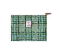 Portamonete Harris Tweed fatto a mano per rossetti, vintage, con porta carte di credito e documenti d'identità, con cerniera YKK, per donne e uomini, Verde menta, Large, Plaid artistico