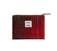 Portamonete Harris Tweed fatto a mano per rossetti, vintage, con porta carte di credito e documenti d'identità, con cerniera YKK, per donne e uomini, Rosso, Medium, Plaid artistico