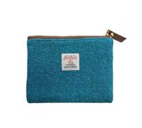 Portamonete Harris Tweed fatto a mano per rossetti, vintage, con porta carte di credito e documenti d'identità, con cerniera YKK, per donne e uomini, Blu, Large, Plaid artistico