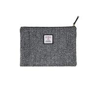 Portamonete Harris Tweed fatto a mano per rossetti, vintage, con porta carte di credito e documenti d'identità, con cerniera YKK, per donne e uomini, Grigio, Large, Plaid artistico