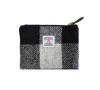 Portamonete Harris Tweed fatto a mano per rossetti, vintage, con porta carte di credito e documenti d'identità, con cerniera YKK, per donne e uomini, Griglia bianca e nera., Medium, Plaid artistico