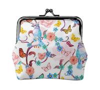 Portamonete in marmo nero,Portamonete in pelle per donne e uomini,Piccola borsa portamonete personale,Simpatico portamonete con blocco bacio, Romantico fantasia floreale uccelli farfalla, Taglia