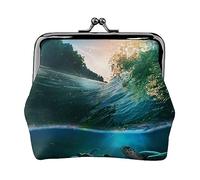Portamonete in marmo nero,Portamonete in pelle per donne e uomini,Piccola borsa portamonete personale,Simpatico portamonete con blocco bacio, Palme e tartarughe marine immersioni subacquee, Taglia