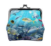 Portamonete in marmo nero,Portamonete in pelle per donne e uomini,Piccola borsa portamonete personale,Simpatico portamonete con blocco bacio, Colorato 3d natura scenico di mare subacqueo di pesci