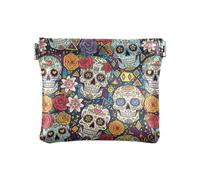 Portamonete in materiale riciclato, mini portamonete con teschi colorati e cuori floreali, piccola borsa per il cambio, portamonete in materiale riciclato per le donne, Teschi colorati cuori floreali