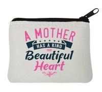 Portamonete in neoprene a forma di cuore con scritta "A Mother Has A Kind and Beautiful Heart", 10 x 11 cm,