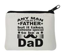 Portamonete in neoprene con divertente baffi con scritta "Any Man Can Be A Father But It Takes Someone Special to Be A Dad", 10 x 11 cm, colore: Bianco, bianco, Taglia unica