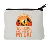 Portamonete in neoprene con grafica "I Just Want to Workout and Hang with My Cat", 10 x 11 cm, colore: bianco, bianco, Taglia unica