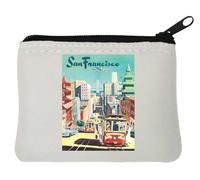 Portamonete in neoprene con poster da viaggio retrò San Francisco California Stati Uniti, 10 x 11 cm, bianco, bianco, Taglia unica