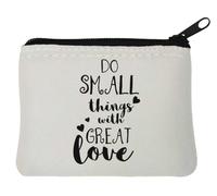 Portamonete in neoprene con scritta "Do Small Things with Great Love", 12 x 9 cm, colore: Bianco