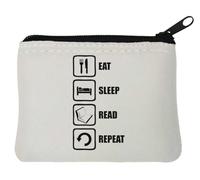 Portamonete in neoprene con scritta "Eat Sleep Read Repeat Book", 10 x 11 cm, colore: Bianco, bianco, Taglia unica