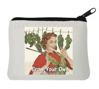 Portamonete in neoprene con scritta "Grow Your Own Weed and Harvest Good Times", 10 x 11 cm, colore: bianco, bianco, Taglia unica