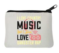 Portamonete in neoprene con scritta "I love country music, but I also love gangster rap", 10 x 11 cm, colore: Bianco, bianco, Taglia unica