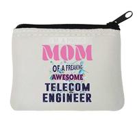 Portamonete in neoprene con scritta "I'm A Proud Mom of A Freaking Awesome", ingegnere delle telecomunicazioni, informatica, grafica, 10 x 11 cm, bianco, bianco, Taglia unica