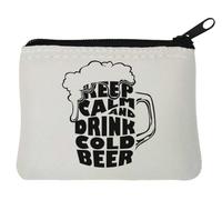 Portamonete in neoprene con scritta "Keep Calm and Drink Cold Beer", 12 x 9 cm, bianco
