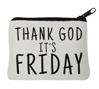 Portamonete in neoprene con scritta "Thank God It's Friday", 10 x 11 cm, colore: Bianco, bianco, Taglia unica