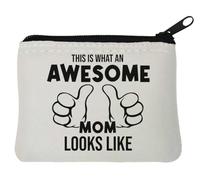 Portamonete in neoprene con scritta "This is What an Awesome Mom Looks Like", 10 x 11 cm, colore: Bianco