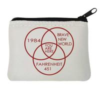 Portamonete in neoprene con scritta "You are Here in The Middle of 1984 Brave New World" Fahrenheit 451, 10 x 11 cm, bianco