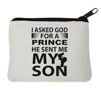 Portamonete in neoprene "I Asked God for A Prince He Sent Me My Son", 10 x 11 cm, colore: bianco, bianco, Taglia unica