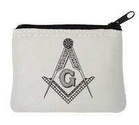 Portamonete in neoprene massonico con quadrati e bussole massoniche, rituale massonico e simbolismo, 12 x 9 cm, bianco