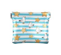 Portamonete in pelle a righe blu e bianche con stella marina gabbiano piccolo portamonete unico tascabile borsa per trucco per donne ragazze