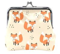 Portamonete in pelle beige a pois neri con volpi carine per le donne carino bacio serratura fibbia cambio borsa porta carte