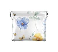 Portamonete in pelle blu con viola del pensiero per donne e uomini, organizer unico per carte di credito e chiavi, per ragazze e donne, Carino viola del pensiero blu, 4.33"(L) x 3.74"(W) x 0.39"(H),
