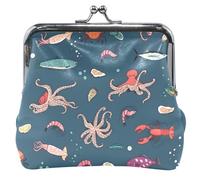 Portamonete in pelle blu navy personalizzato Ocean Life per donne ragazze Animal Kiss Lock Change Holder Card Pouch, Ocean Life Navy, OneSize