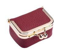 Portamonete in pelle, borsa per monete in pelle, piccola borsa cosmetica - Kiss Lock portamonete borsa per cambio borsa da toilette da trucco per donne da viaggio, Vino rosso, Se référer au descriptif