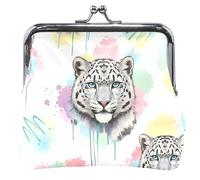 Portamonete in pelle colorata con leopardi delle nevi arcobaleno, per donne e ragazze, con chiusura a bacio, con fibbia