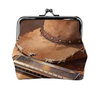 Portamonete in pelle con cappello da cowboy armonica da donna, piccolo portafoglio con chiusura a bacio, mini porta carte per chiavi, rossetto, carino portamonete da viaggio