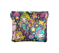 Portamonete in pelle con chiusura a clip, per donne, uomini, sirene, unicorni, arcobaleni, 1 formato, stampa artistica, Cartoon sirene unicorni arcobaleni, 1 size, Stampa artistica