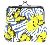 Portamonete in pelle con farfalle gialle e strisce bianche blu personalizzate per le donne carino fibbia bacio serratura ragazze cambio portamonete, Farfalle Gialle Strisce Blu Bianche, classico