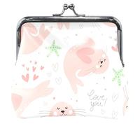 Portamonete in pelle con fibbia, con sigillo carino bianco, personalizzabile, rosa carino, bianco, taglia unica, Pink Cute Seal White, Taglia unica, Classico
