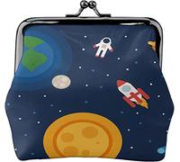 Portamonete in pelle con fibbia Galaxy Space Outer Astronaur Rocket Moon Planet Portamonete vintage Kiss-Lock Portamonete Mini Portafogli per donne e ragazze