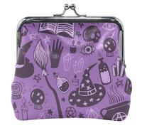 Portamonete in pelle con fibbia per donna e ragazza, motivo strega di Halloween viola, stile classico, Strega Di Halloween Viola, Classico